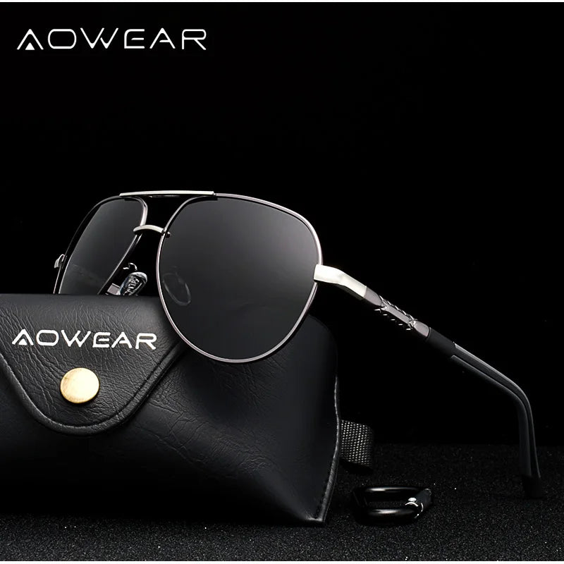 AOWEAR Lunettes de soleil polarisées d'aviation pour homme en aluminium, lunettes de soleil de conduite, lunettes de soleil pour homme, marque, créateur, lunettes rétro, accessoires, gafas