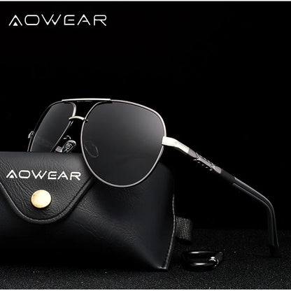 AOWEAR Lunettes de soleil polarisées d'aviation pour homme en aluminium, lunettes de soleil de conduite, lunettes de soleil pour homme, marque, créateur, lunettes rétro, accessoires, gafas