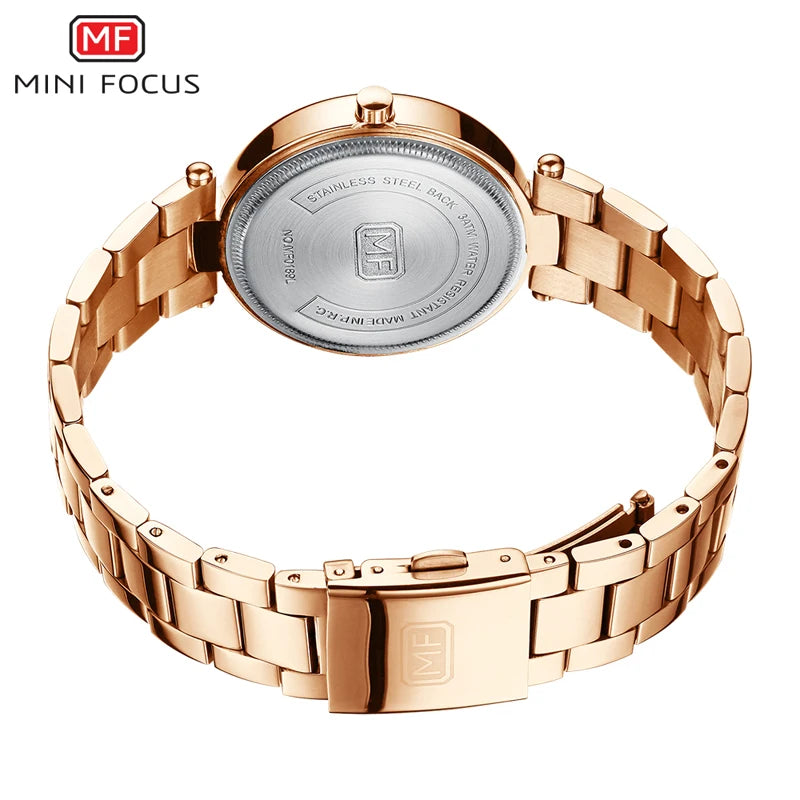 MINI FOCUS Stainless Steel Strap Watches for Women Waterproof Luxury Dress Quartz Wrist Watch Woman Lady Coffee Brown MF0189L