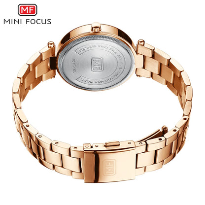 MINI FOCUS Stainless Steel Strap Watches for Women Waterproof Luxury Dress Quartz Wrist Watch Woman Lady Coffee Brown MF0189L