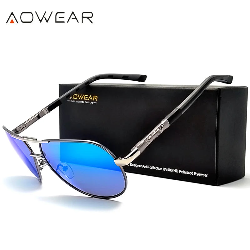 AOWEAR Lunettes de soleil polarisées d'aviation pour homme en aluminium, lunettes de soleil de conduite, lunettes de soleil pour homme, marque, créateur, lunettes rétro, accessoires, gafas