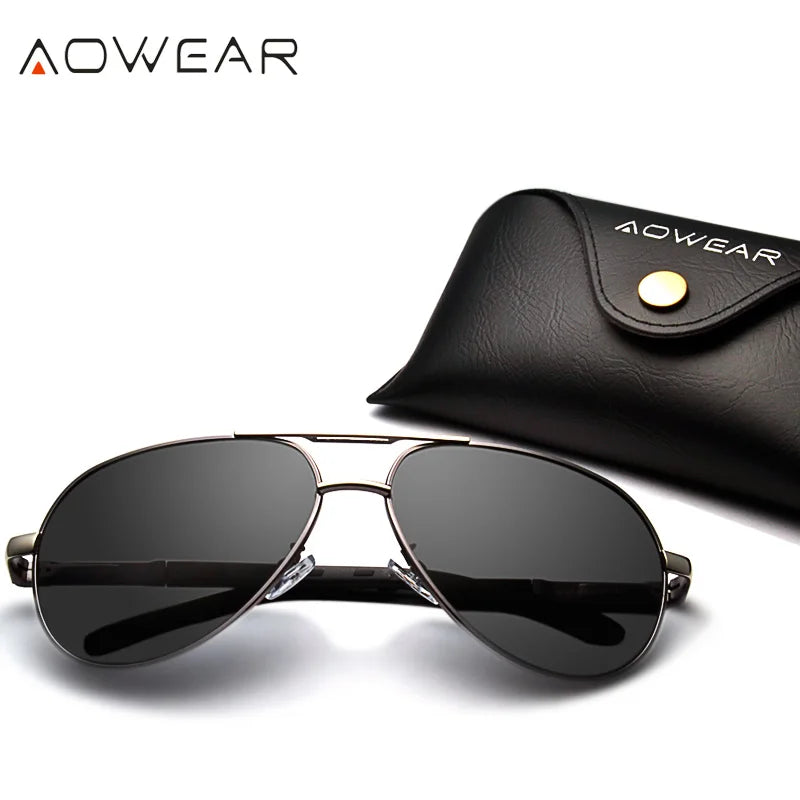 AOWEAR Lunettes de soleil polarisées d'aviation pour homme en aluminium, lunettes de soleil de conduite, lunettes de soleil pour homme, marque, créateur, lunettes rétro, accessoires, gafas