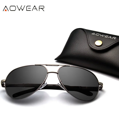AOWEAR Lunettes de soleil polarisées d'aviation pour homme en aluminium, lunettes de soleil de conduite, lunettes de soleil pour homme, marque, créateur, lunettes rétro, accessoires, gafas