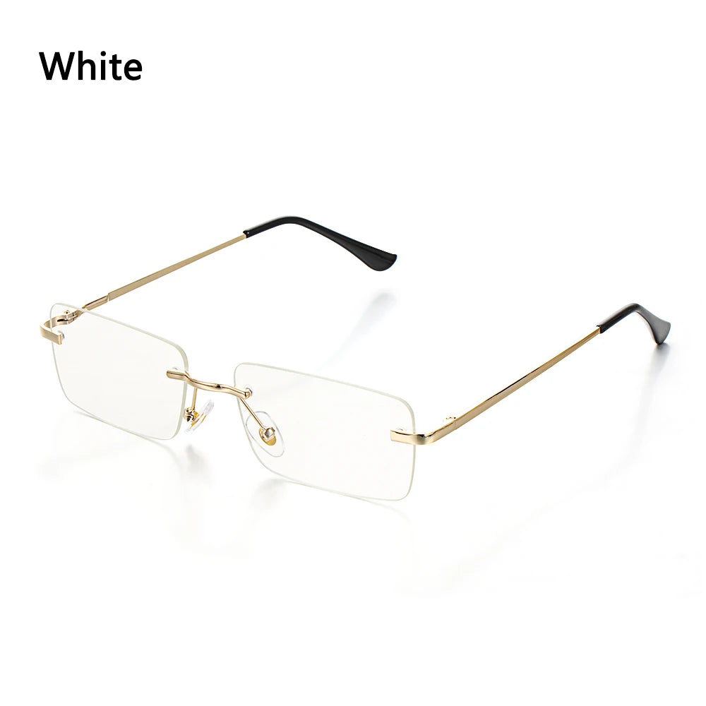 1PC Trendy Fashion Rimless Small Rectangle Sunglasses Women Men 2023 Shades Alloy Metal Glasses Traveling Style UV400 Eyewear