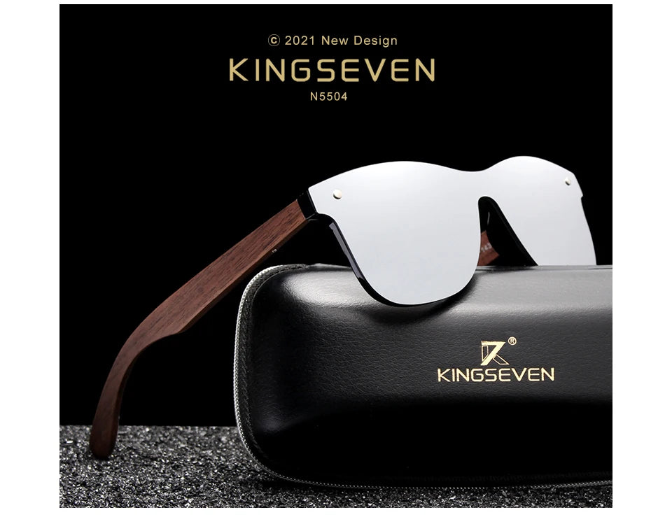 KINGSEVEN Luxusní sluneční brýle z ořechového dřeva, polarizované, dřevěné, značkové, bezrámové, zrcadlové, čtvercové, pro ženy/muže