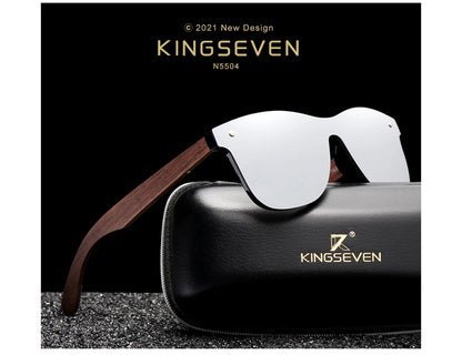 KINGSEVEN Luxusní sluneční brýle z ořechového dřeva, polarizované, dřevěné, značkové, bezrámové, zrcadlové, čtvercové, pro ženy/muže