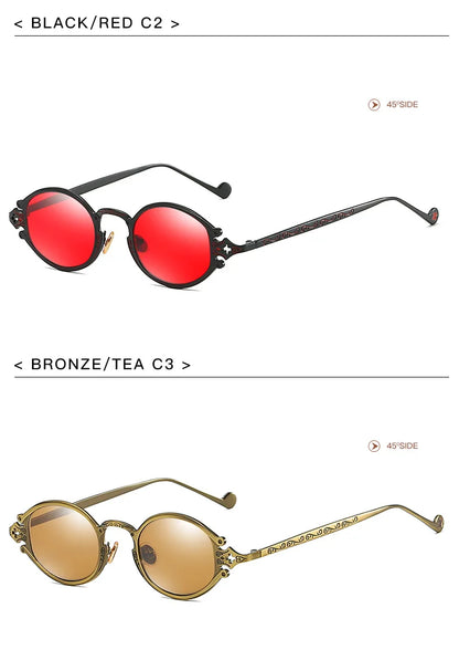sluneční brýle pro muže ve stylu Cateye, street shoot, retro, steampunk, gotické, oválné, s kovovou obrubou a vyřezávaným vzorem, Gafas sol mujer
