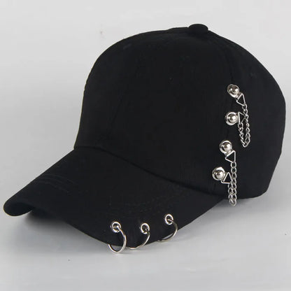 Modische Hip-Hop-Baseballkappe aus Baumwolle, kreative Piercing-Ring-Kappen, Punk, lässig für Erwachsene, einfarbig, verstellbar, Unisex-Mütze, Snapback-Kappen