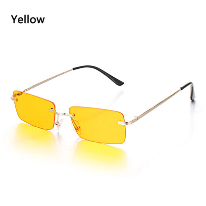 1PC Trendy Fashion Rimless Small Rectangle Sunglasses Women Men 2023 Shades Alloy Metal Glasses Traveling Style UV400 Eyewear