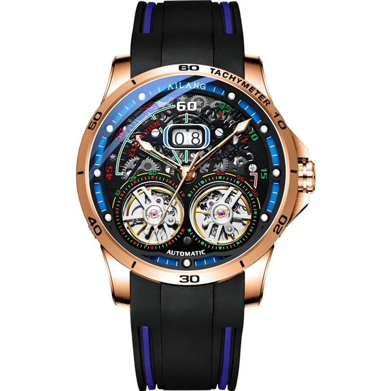 AILANG Super Cool Double Tourbillon Automatic Mechanical Watch Men Luxury Brand Luminous Waterproof Watches Men's Reloj Hombre