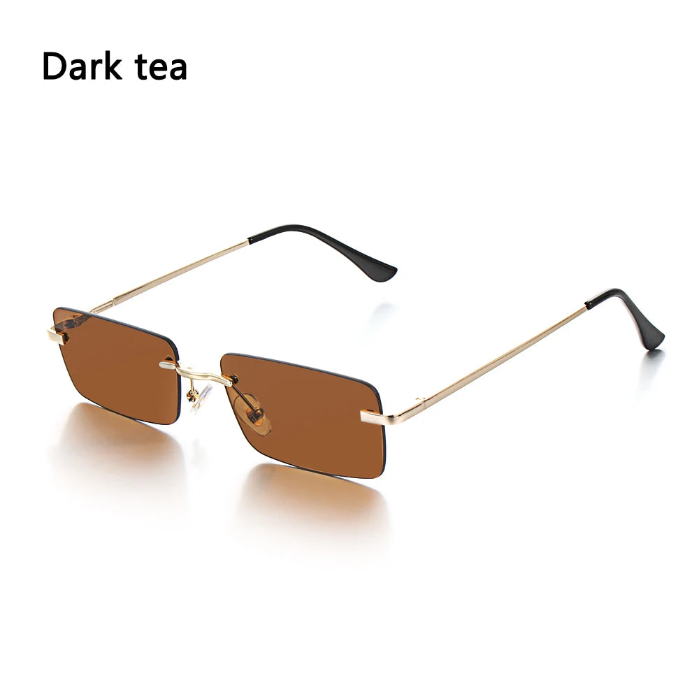 1PC Trendy Fashion Rimless Small Rectangle Sunglasses Women Men 2023 Shades Alloy Metal Glasses Traveling Style UV400 Eyewear