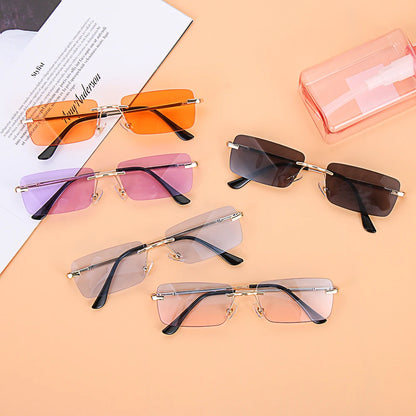 1PC Trendy Fashion Rimless Small Rectangle Sunglasses Women Men 2023 Shades Alloy Metal Glasses Traveling Style UV400 Eyewear