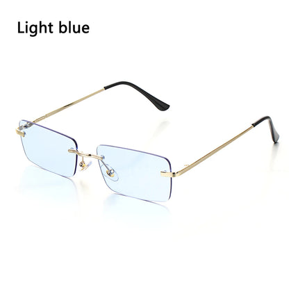 1PC Trendy Fashion Rimless Small Rectangle Sunglasses Women Men 2023 Shades Alloy Metal Glasses Traveling Style UV400 Eyewear