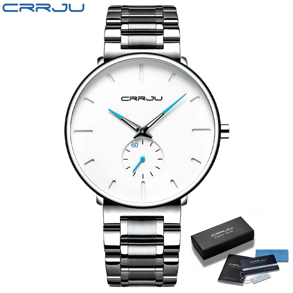 CRRJU herreur – Armbåndsur i rustfrit stål, afslappet og luksuriøs stil, vandtæt, kvarts-sportsur til mænd