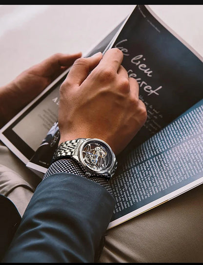 AILANG Skeleton Mechanical Mens Watches Top Brand Luxury Steampunk Transparent Hollow Automatic Watch Relogio Masculino 8625