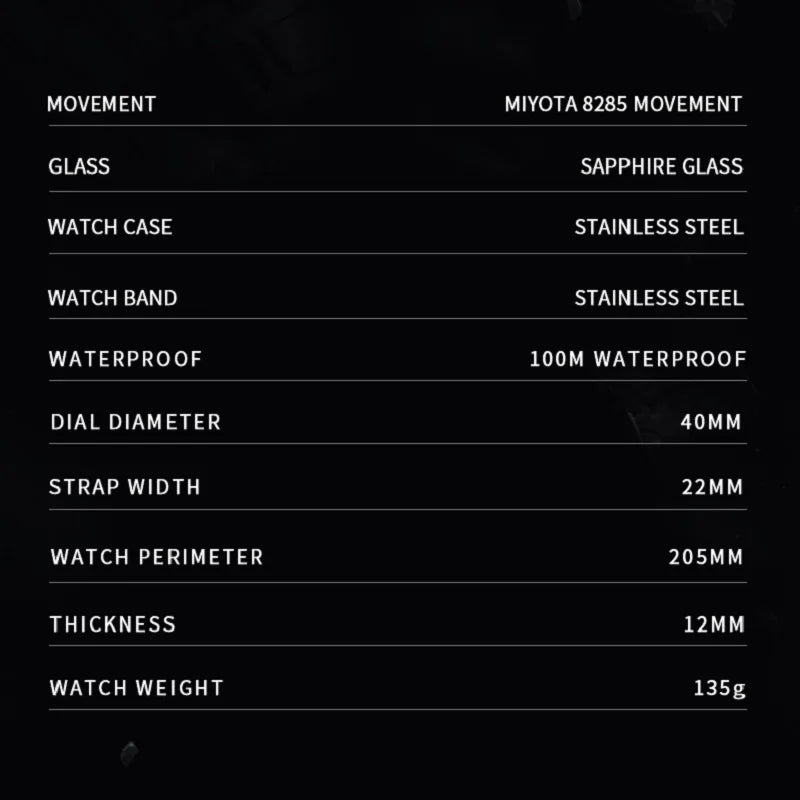 NEW 2025 CADISEN Men's Mechanical Watches Luxury Meteorite Dial Automatic Watch For Men Week 100M Japan MIYOTA 8285 Clock Man