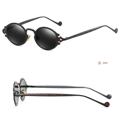 sluneční brýle pro muže ve stylu Cateye, street shoot, retro, steampunk, gotické, oválné, s kovovou obrubou a vyřezávaným vzorem, Gafas sol mujer