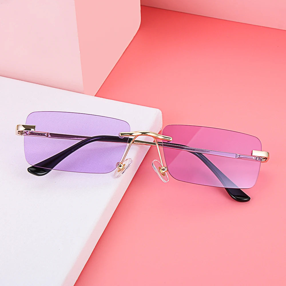 1PC Trendy Fashion Rimless Small Rectangle Sunglasses Women Men 2023 Shades Alloy Metal Glasses Traveling Style UV400 Eyewear