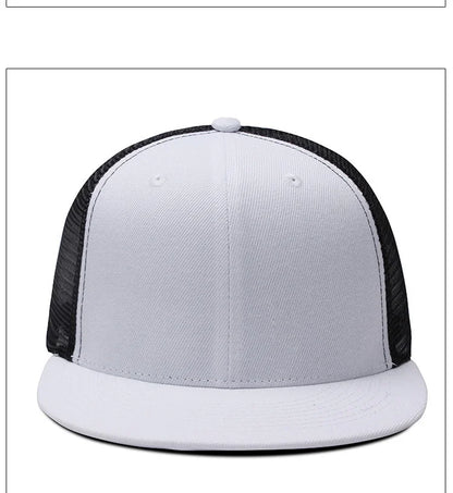 Adult Solid Color Flat Brim Mesh Snapback Cap Men Woman Hiphop Plain Baseball Hat  55-60cm
