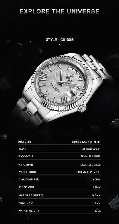 NEW 2025 CADISEN Men's Mechanical Watches Luxury Meteorite Dial Automatic Watch For Men Week 100M Japan MIYOTA 8285 Clock Man