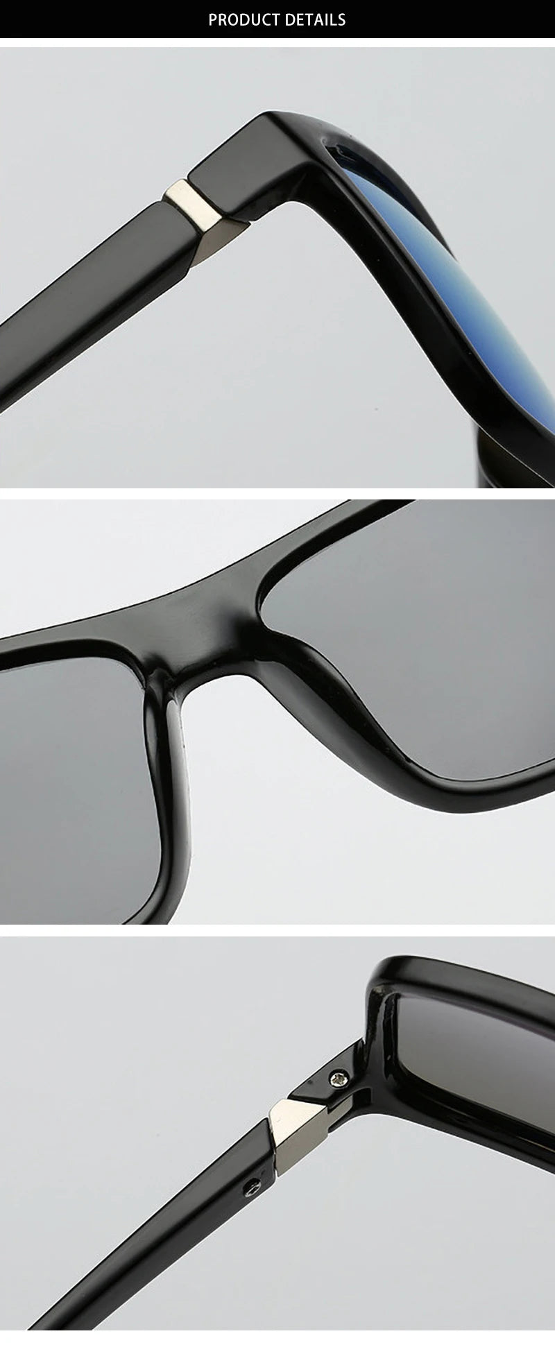 Lunettes de soleil polarisées classiques noires carrées pour homme, tendance, verres miroirs bleus, unisexes, vintage, anti-éblouissantes, pour la conduite, UV400