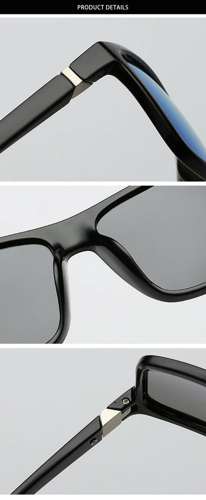 Lunettes de soleil polarisées classiques noires carrées pour homme, tendance, verres miroirs bleus, unisexes, vintage, anti-éblouissantes, pour la conduite, UV400
