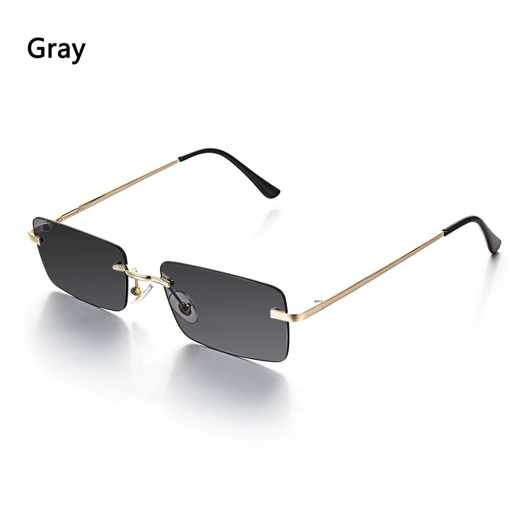 1PC Trendy Fashion Rimless Small Rectangle Sunglasses Women Men 2023 Shades Alloy Metal Glasses Traveling Style UV400 Eyewear
