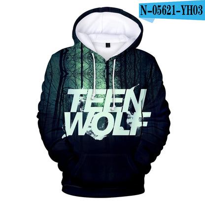 Naujo TV serialo TEEN WOLF 3D rašto džemperiai su gobtuvu vyrams ir moterims, Harajuku stiliaus rudens vaikiški gatvės mados puloveriai, hiphopo džemperis su gobtuvu