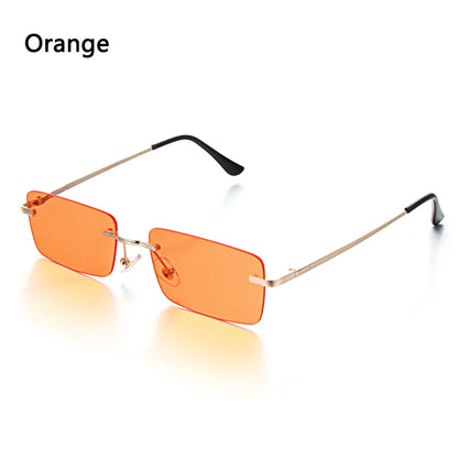 1PC Trendy Fashion Rimless Small Rectangle Sunglasses Women Men 2023 Shades Alloy Metal Glasses Traveling Style UV400 Eyewear