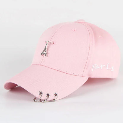 Modische Hip-Hop-Baseballkappe aus Baumwolle, kreative Piercing-Ring-Kappen, Punk, lässig für Erwachsene, einfarbig, verstellbar, Unisex-Mütze, Snapback-Kappen