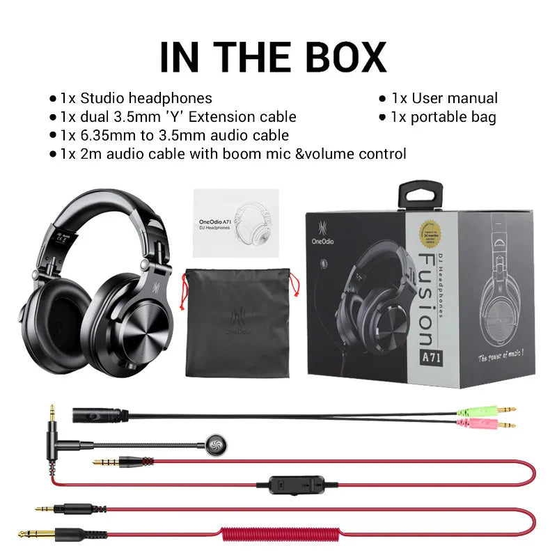 Auscultadores OneOdio A71 HiFi de Estúdio DJ com Fio e Microfone – Headset Gaming Profissional de Monitorização com Graves Profundos