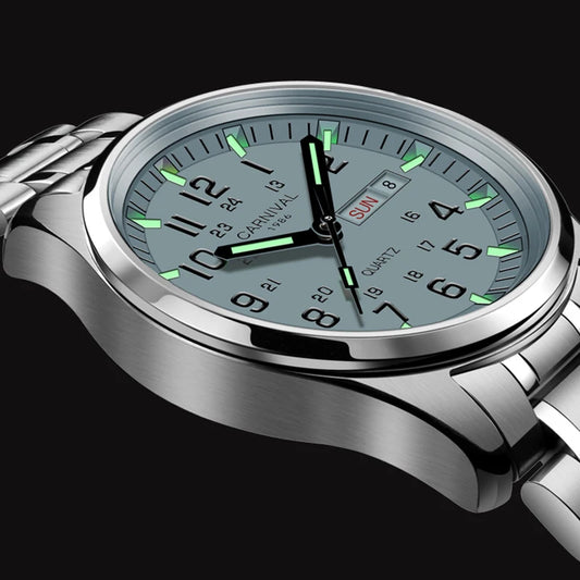 CARNIVAL Luxusuhr für Herren, Quarzuhr mit leuchtenden Zeigern, wasserdicht, massiver Edelstahl, Herrenuhr, Relógio Masculino 8638