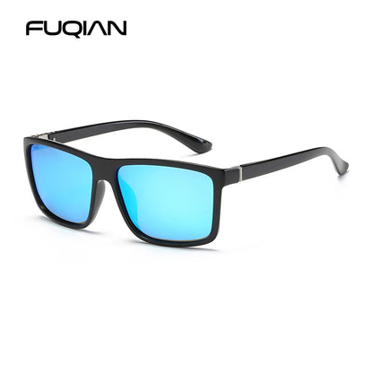 Lunettes de soleil polarisées classiques noires carrées pour homme, tendance, verres miroirs bleus, unisexes, vintage, anti-éblouissantes, pour la conduite, UV400