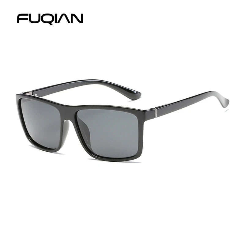 Lunettes de soleil polarisées classiques noires carrées pour homme, tendance, verres miroirs bleus, unisexes, vintage, anti-éblouissantes, pour la conduite, UV400
