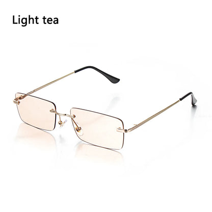 1PC Trendy Fashion Rimless Small Rectangle Sunglasses Women Men 2023 Shades Alloy Metal Glasses Traveling Style UV400 Eyewear