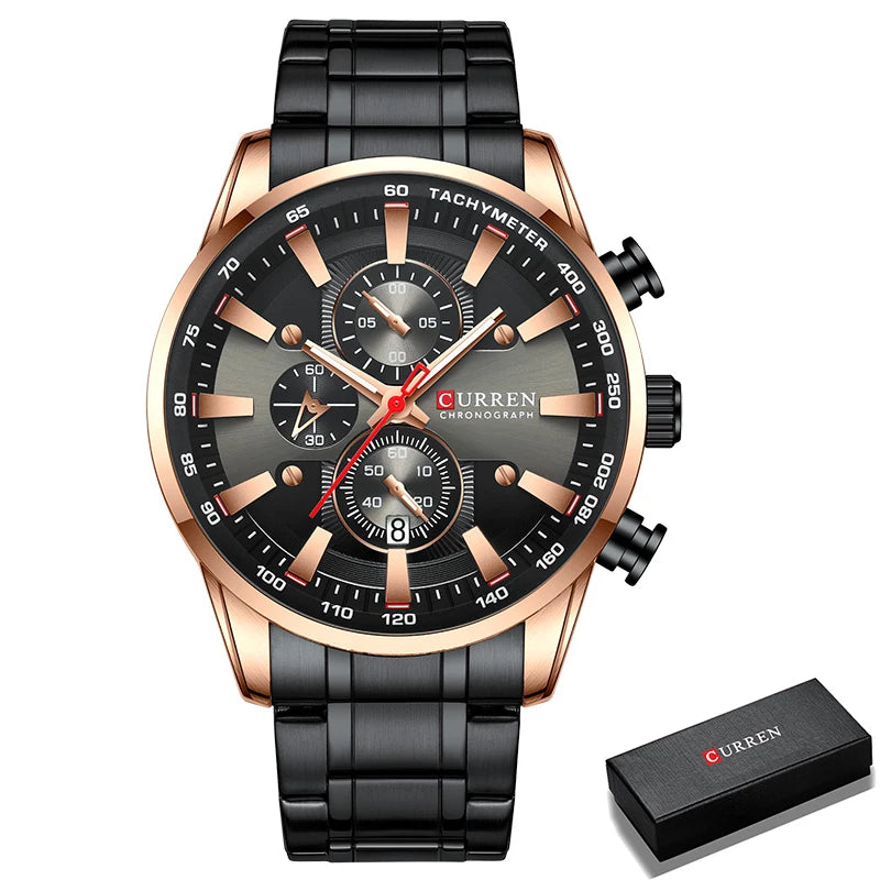 Curren Men's Watch Top Luxury Brand Big Dial Blue Quartz Men Watches Chronograph Sport Wristwatch Man Stainless Steel Date Clock