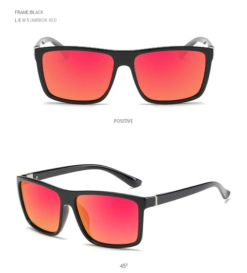 Lunettes de soleil polarisées classiques noires carrées pour homme, tendance, verres miroirs bleus, unisexes, vintage, anti-éblouissantes, pour la conduite, UV400