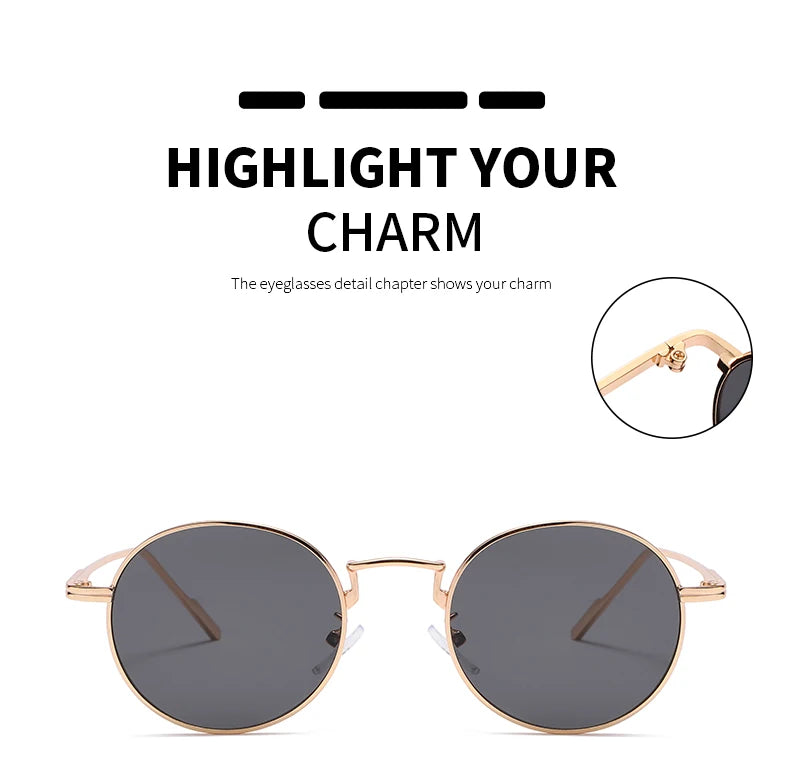 Módní kulaté vintage sluneční brýle pro ženy a muže, sluneční brýle s přechodem barev pro ženy, retro brýle ze slitiny, Gafas De Sol, sluneční brýle