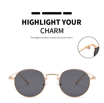 Módní kulaté vintage sluneční brýle pro ženy a muže, sluneční brýle s přechodem barev pro ženy, retro brýle ze slitiny, Gafas De Sol, sluneční brýle