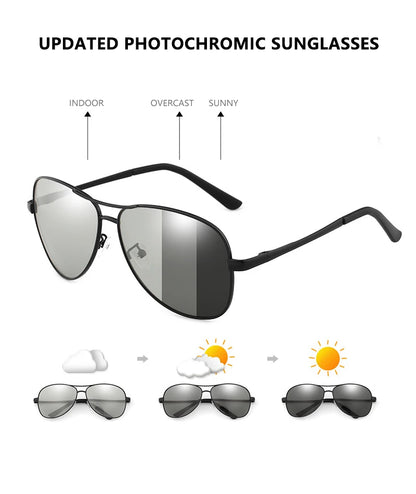 Klasické pilotní fotochromatické sluneční brýle pro muže a ženy, módní chameleonové polarizované sluneční brýle pro muže, vhodné pro řízení, měnící barvu, s nočním viděním