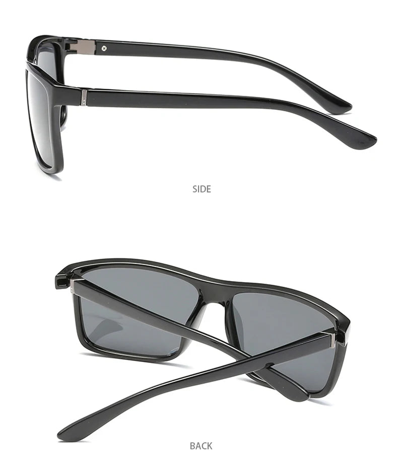 Lunettes de soleil polarisées classiques noires carrées pour homme, tendance, verres miroirs bleus, unisexes, vintage, anti-éblouissantes, pour la conduite, UV400