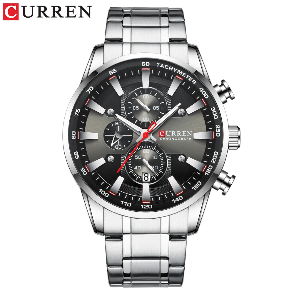 Curren Men's Watch Top Luxury Brand Big Dial Blue Quartz Men Watches Chronograph Sport Wristwatch Man Stainless Steel Date Clock