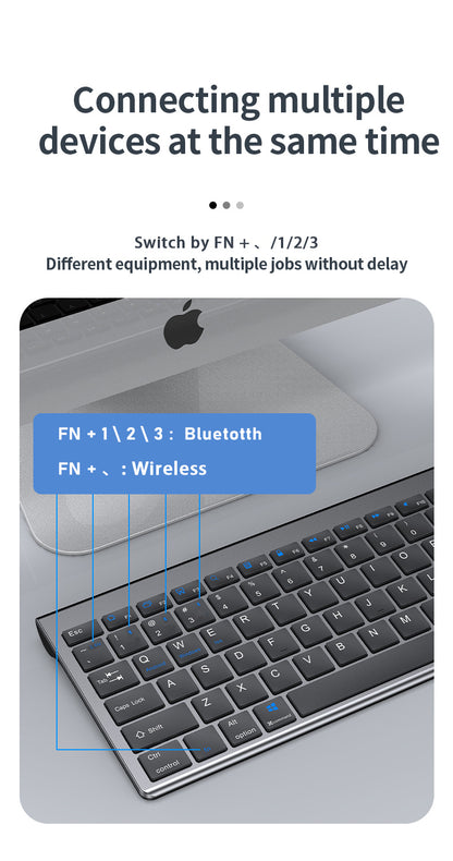 Teclado inalámbrico Bluetooth 5.0&3.0&2.4G FN+1/2/3 de doble modo, 350mAh, ultrafino, para portátil, PC, TV, iPad, Macbook y Android