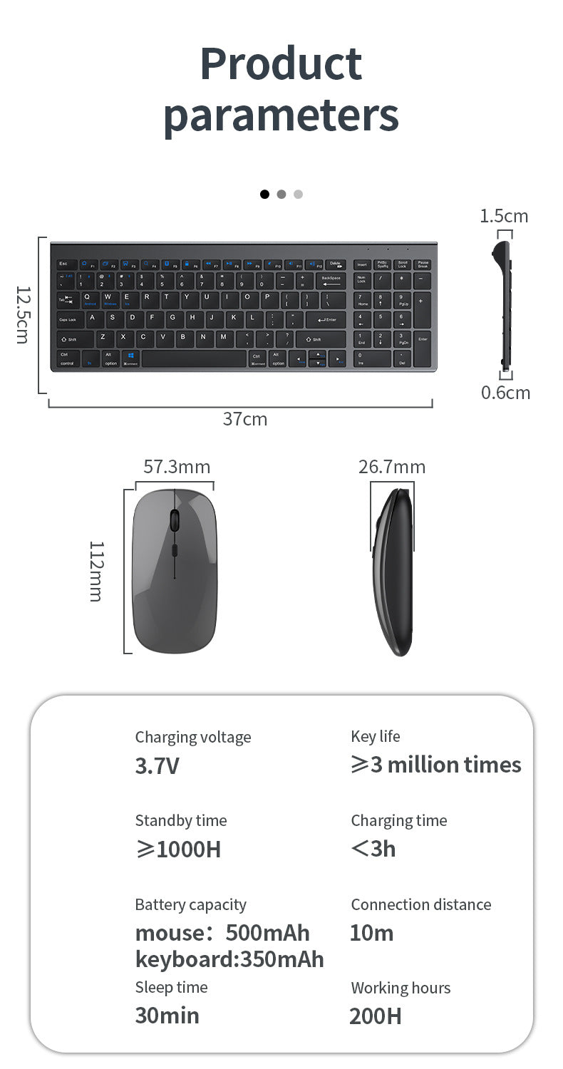 Teclado inalámbrico Bluetooth 5.0&3.0&2.4G FN+1/2/3 de doble modo, 350mAh, ultrafino, para portátil, PC, TV, iPad, Macbook y Android