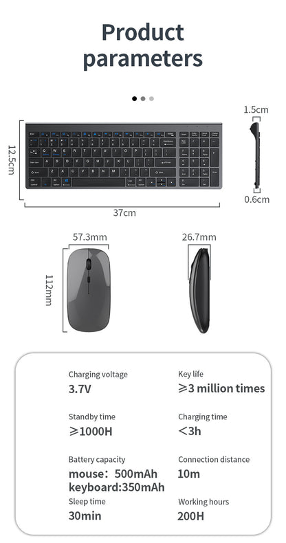 Teclado inalámbrico Bluetooth 5.0&3.0&2.4G FN+1/2/3 de doble modo, 350mAh, ultrafino, para portátil, PC, TV, iPad, Macbook y Android