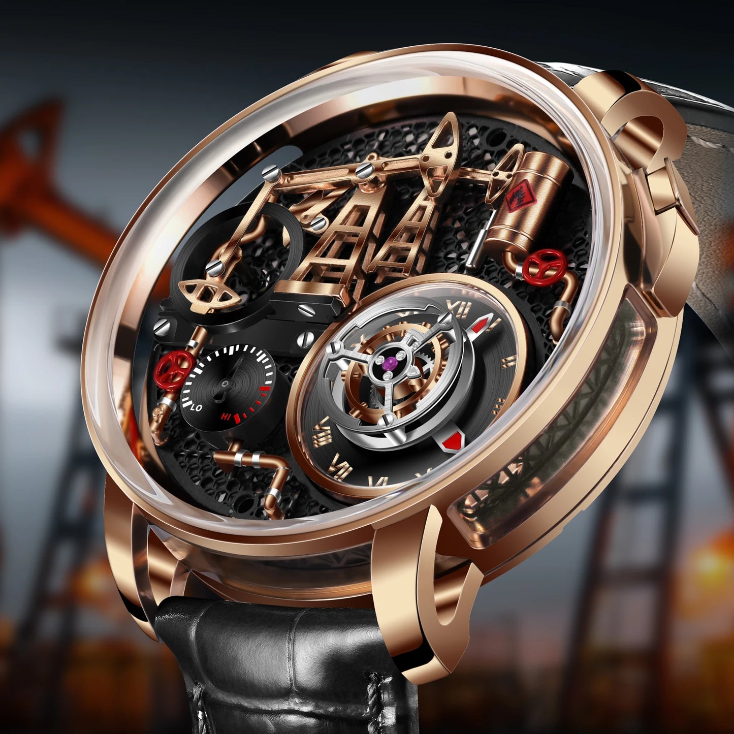 PINDU Design New Button Oil Pump Quartz Watch for Men Swiss Quartz 762 Movement Sapphire Waterproof Stainless Steel Men's Watch
