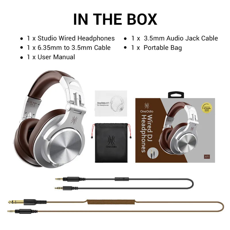 Auscultadores OneOdio A71 HiFi de Estúdio DJ com Fio e Microfone – Headset Gaming Profissional de Monitorização com Graves Profundos