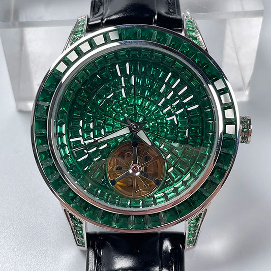 PINDU Design Mechanical Watch Men Fashion Luxury Diamond Watch For Men Waterproof Stainless Steel Leather Men Wristwatches