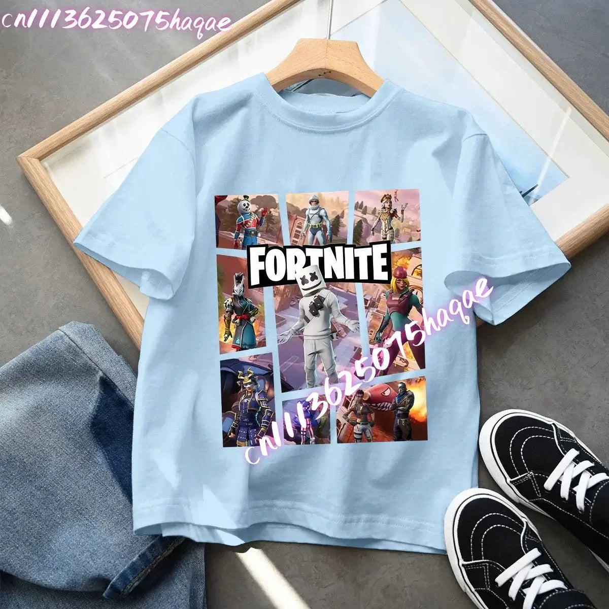 Fortnites Kids Blue Cotton T Shirt Fortress Night Baby Short Sleeve Tees Shirt Cartoon Boy Girl Summer Clothes Kawaii Tops Gift