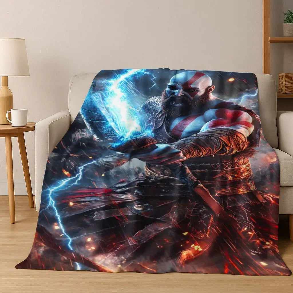 3A Classics God of War Kratos Game Gamer Flannel Blanket,Warm and Cozy Soft Throw Blanket for Home Bedroom Bed Sofa Kid Gift